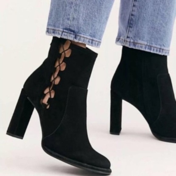 Free People Shoes - Free People Black Marietta Suede Heeled Ankle Boots Booties